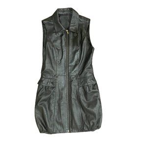 Women's Black Leather Zip Front Sleeveless Mini Dress Size Small (S)